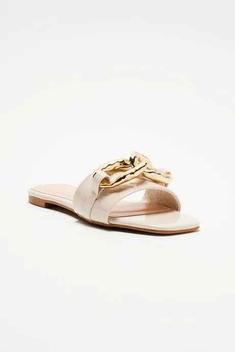 BAMBOO® Women's Square Toe Jeweled Embellishment Slip On Flat Sandal