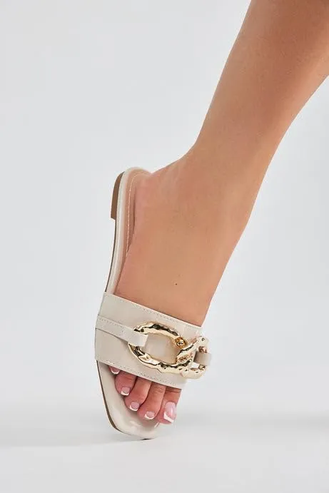 BAMBOO® Women's Square Toe Jeweled Embellishment Slip On Flat Sandal