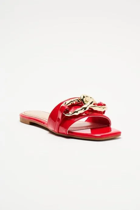 BAMBOO® Women's Square Toe Jeweled Embellishment Slip On Flat Sandal