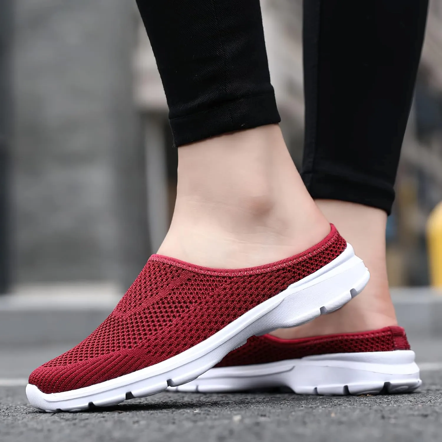 baobeijiadao Womens Mesh Mules Slip On Shoes Backless Sneakers Knit Flats Non-Slip Walking Shoes