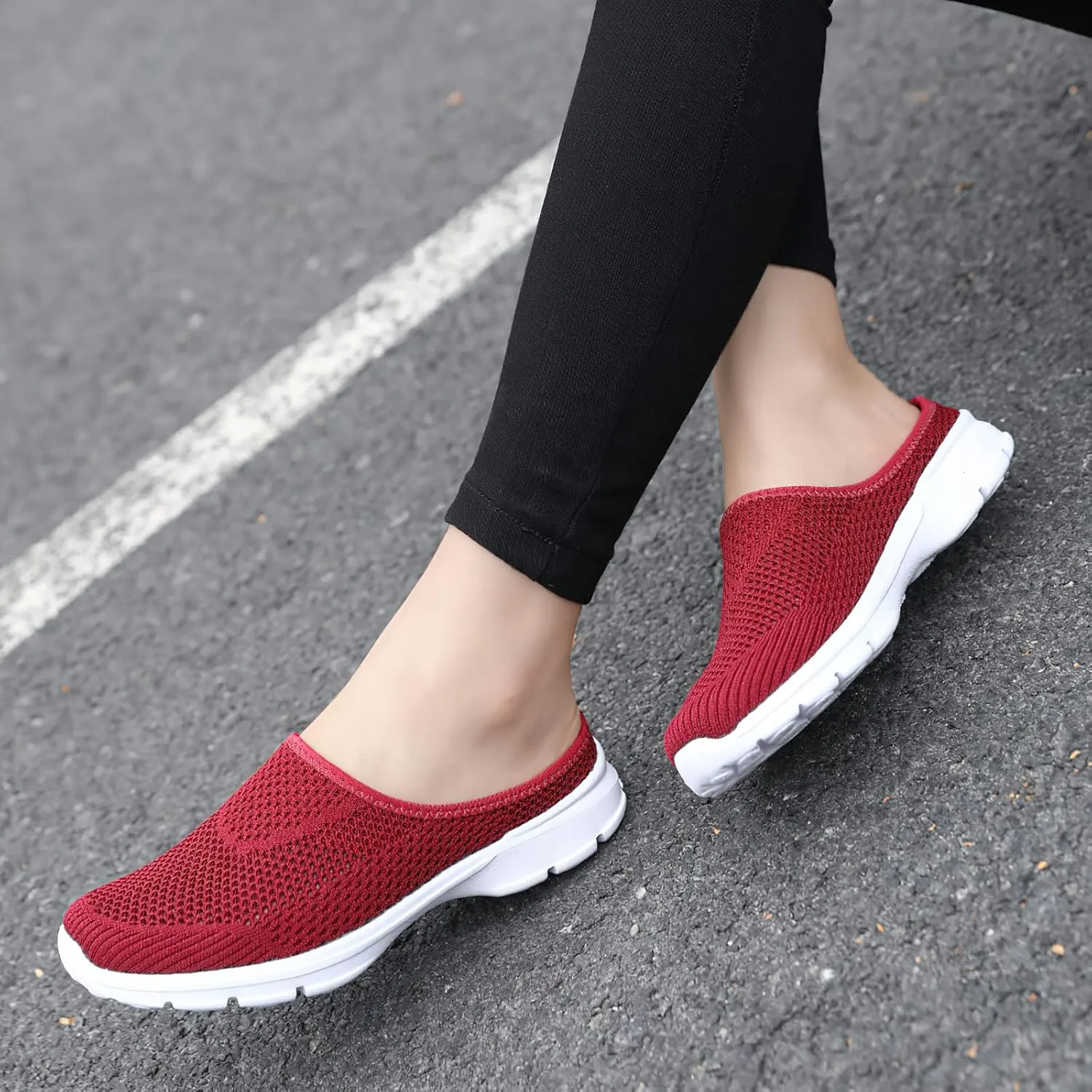 baobeijiadao Womens Mesh Mules Slip On Shoes Backless Sneakers Knit Flats Non-Slip Walking Shoes