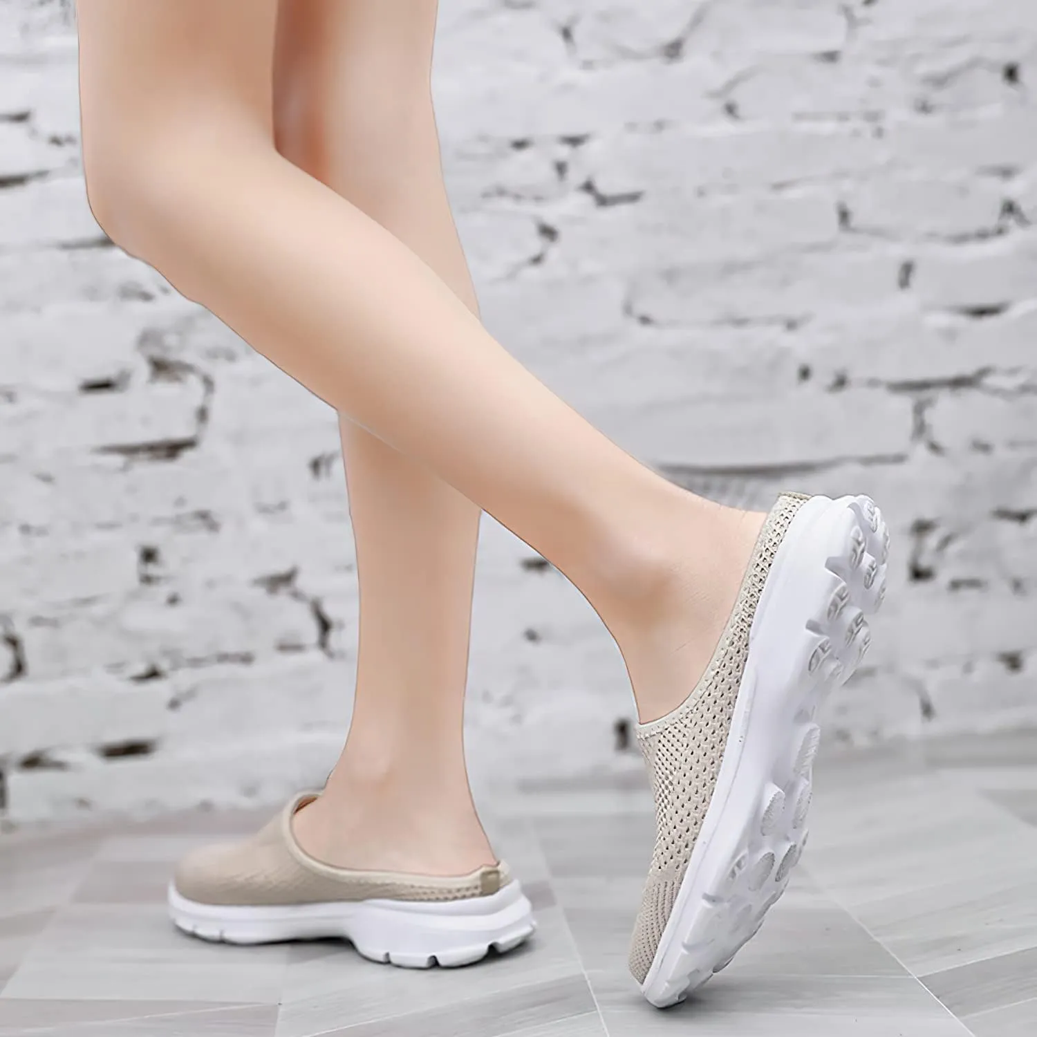 baobeijiadao Womens Mesh Mules Slip On Shoes Backless Sneakers Knit Flats Non-Slip Walking Shoes