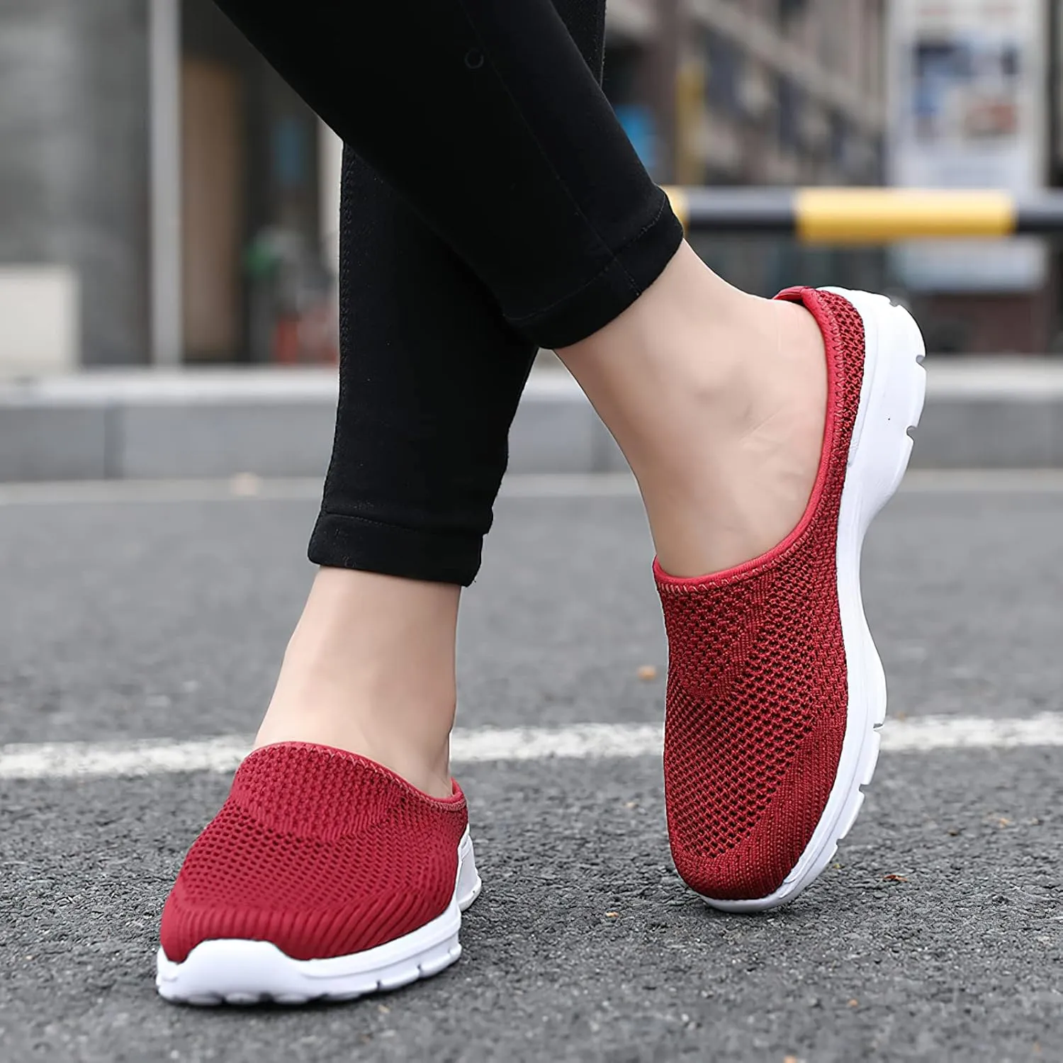 baobeijiadao Womens Mesh Mules Slip On Shoes Backless Sneakers Knit Flats Non-Slip Walking Shoes