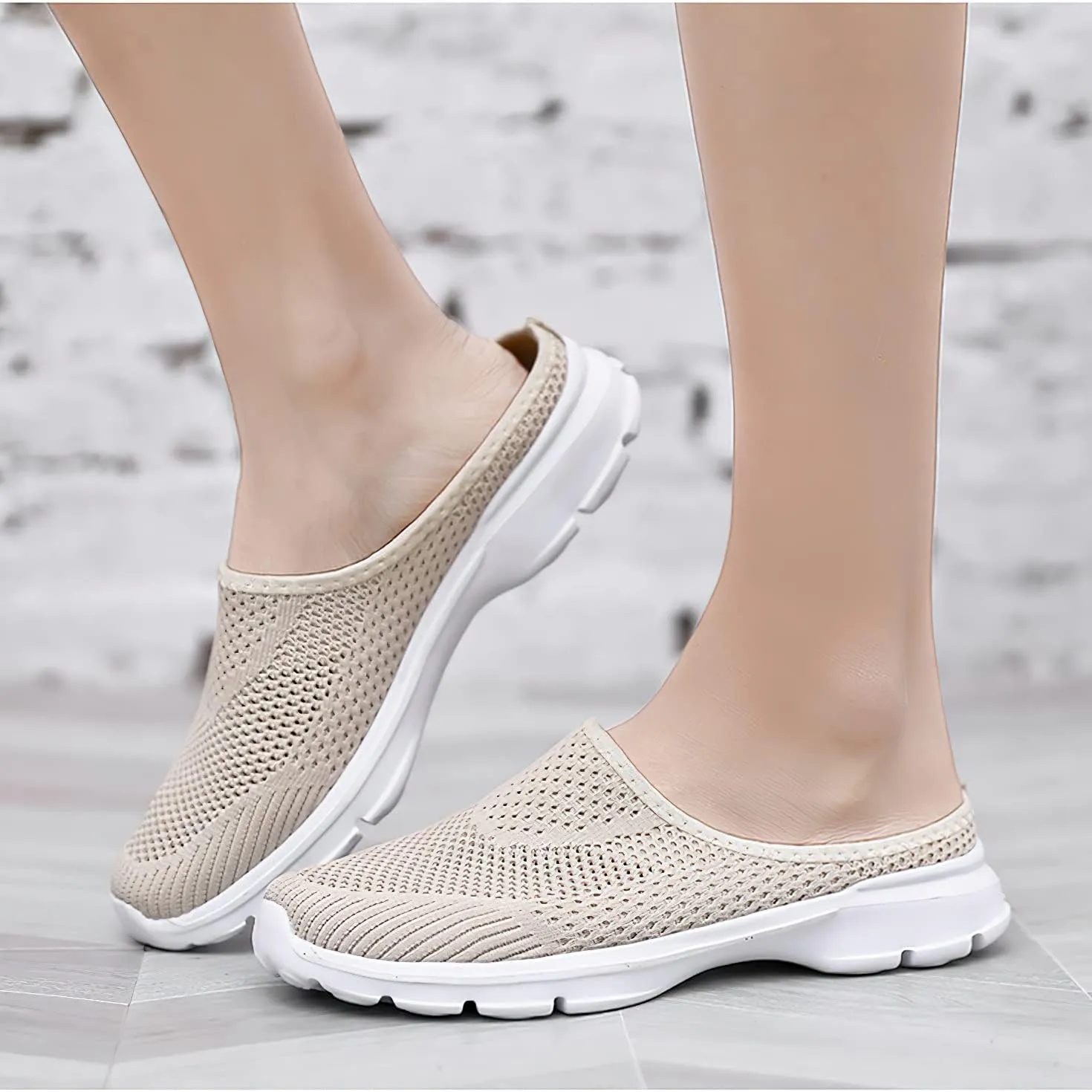 baobeijiadao Womens Mesh Mules Slip On Shoes Backless Sneakers Knit Flats Non-Slip Walking Shoes