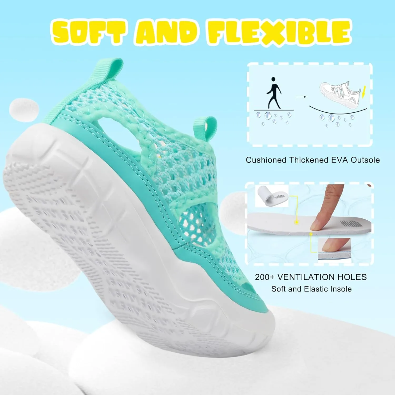 BARERUN Kids Water Shoes Boys Girls Barefoot Aqua Socks for Swim Surf Pool Beach Sport Lightweight Breathable Sandal Athletic Slip-On Sneaker for Toddler Outdoor Indoor