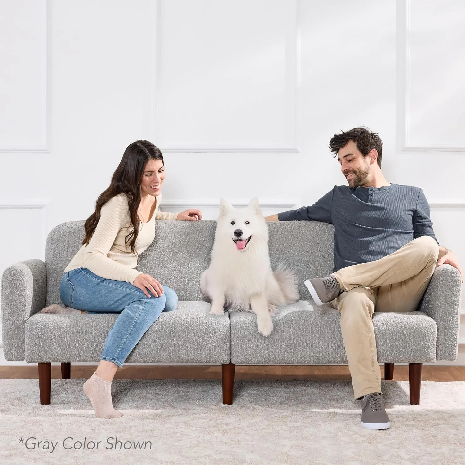 Best Choice Products 77" Mid Century Modern Boucle Loveseat Sofa, Couch, Convertible Sofa Sleeper Bed w/Real Wood, Removable Armrest - Ivory