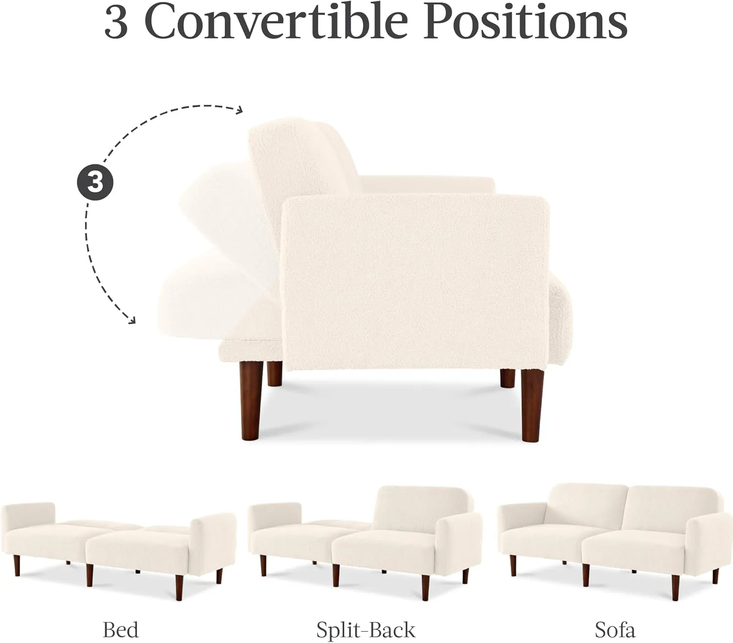 Best Choice Products 77" Mid Century Modern Boucle Loveseat Sofa, Couch, Convertible Sofa Sleeper Bed w/Real Wood, Removable Armrest - Ivory