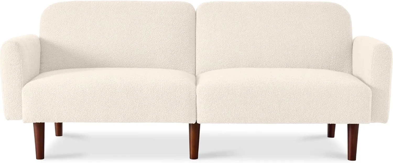 Best Choice Products 77" Mid Century Modern Boucle Loveseat Sofa, Couch, Convertible Sofa Sleeper Bed w/Real Wood, Removable Armrest - Ivory
