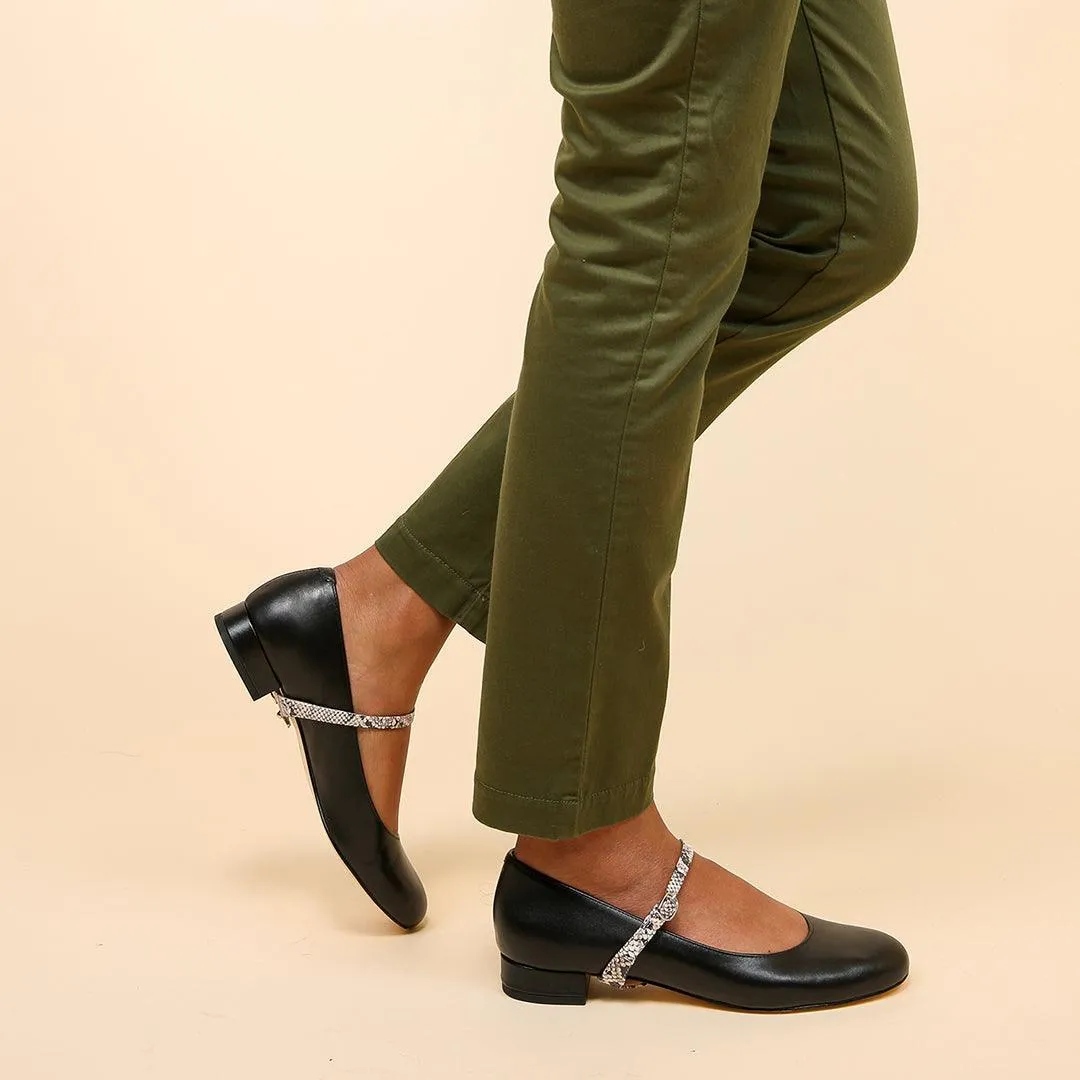 Black Ballet Flat   Python Twiggy Strap