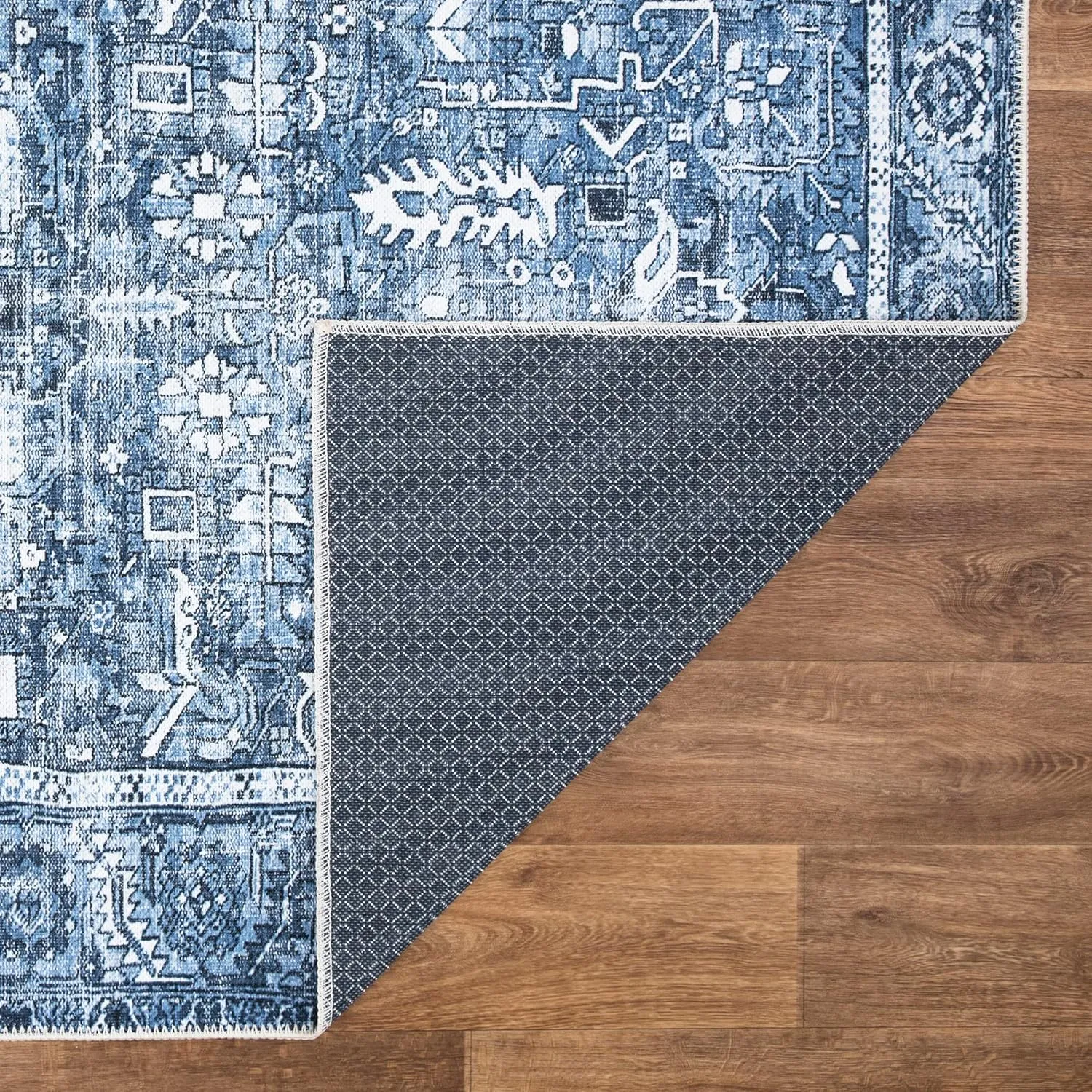 Bloom Rugs Washable Non-Slip 7 ft Runner - Blue Traditional Runner for Entryway, Hallway, Bathroom, and Kitchen - Exact Size: 2.5' x 7'