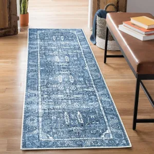 Bloom Rugs Washable Non-Slip 7 ft Runner - Blue Traditional Runner for Entryway, Hallway, Bathroom, and Kitchen - Exact Size: 2.5' x 7'