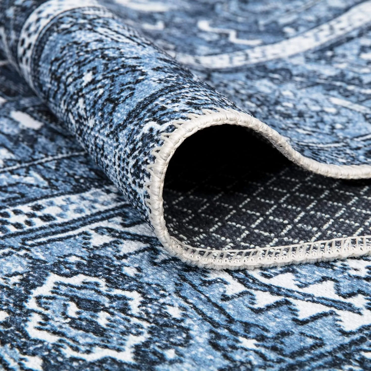 Bloom Rugs Washable Non-Slip 7 ft Runner - Blue Traditional Runner for Entryway, Hallway, Bathroom, and Kitchen - Exact Size: 2.5' x 7'