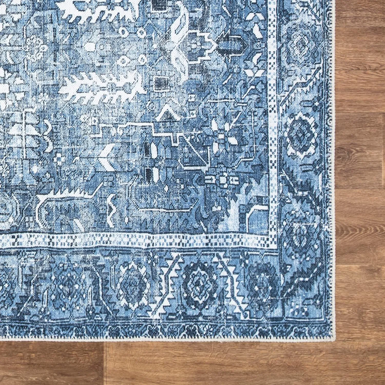 Bloom Rugs Washable Non-Slip 7 ft Runner - Blue Traditional Runner for Entryway, Hallway, Bathroom, and Kitchen - Exact Size: 2.5' x 7'