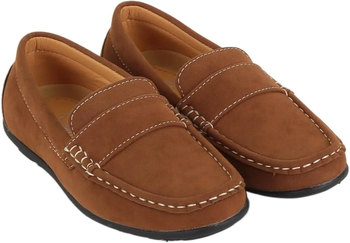 Boys Faux Suede Slip On Loafer Wedding Classic Smart Casual Moccasin Flat Shoes