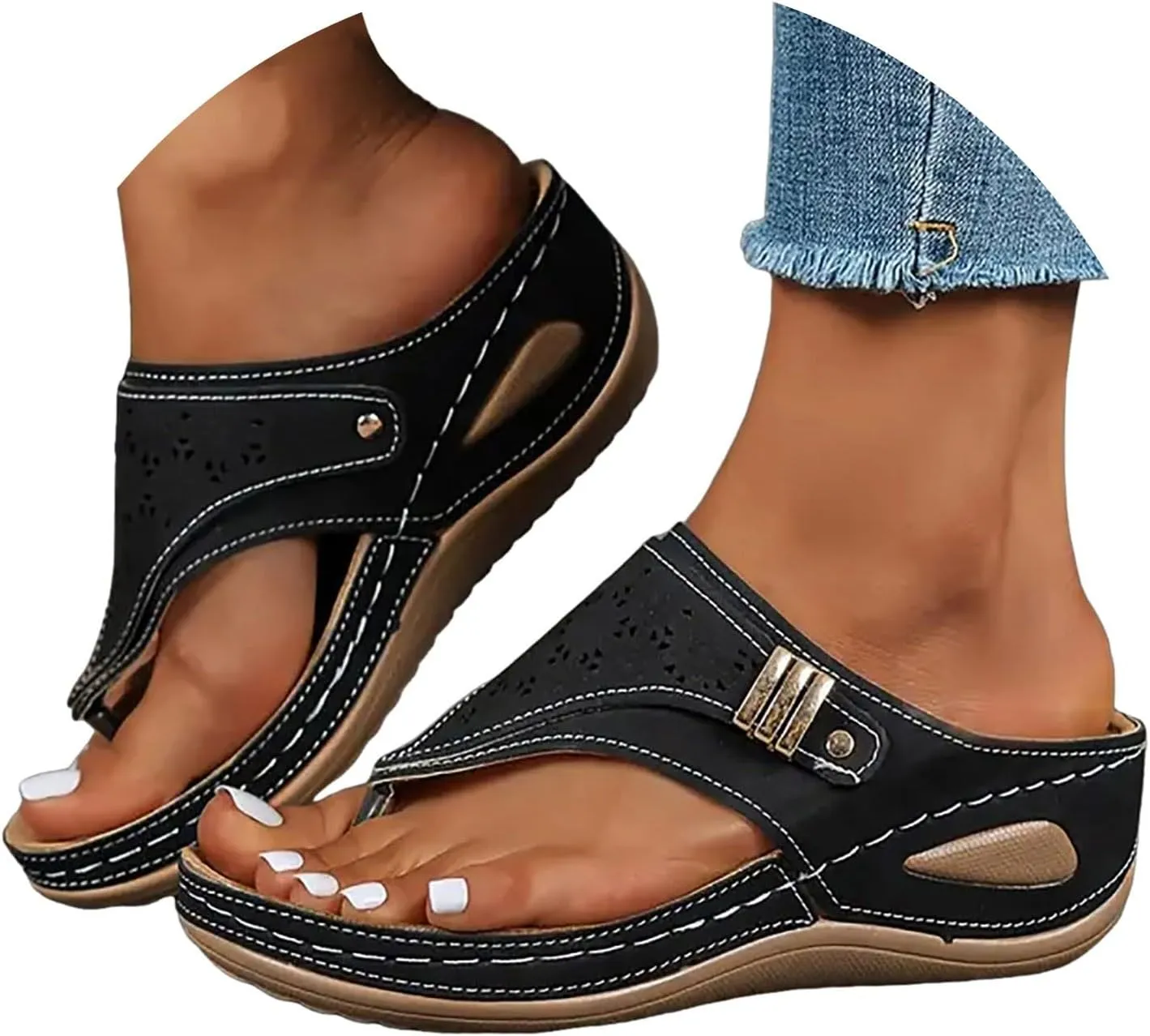 Breathable Mesh Hollow Sports Sandals Non-Slip 2024 New Women’s Wedge Orthopedic Flip-Flops Summer Casual Sandals Open Toe