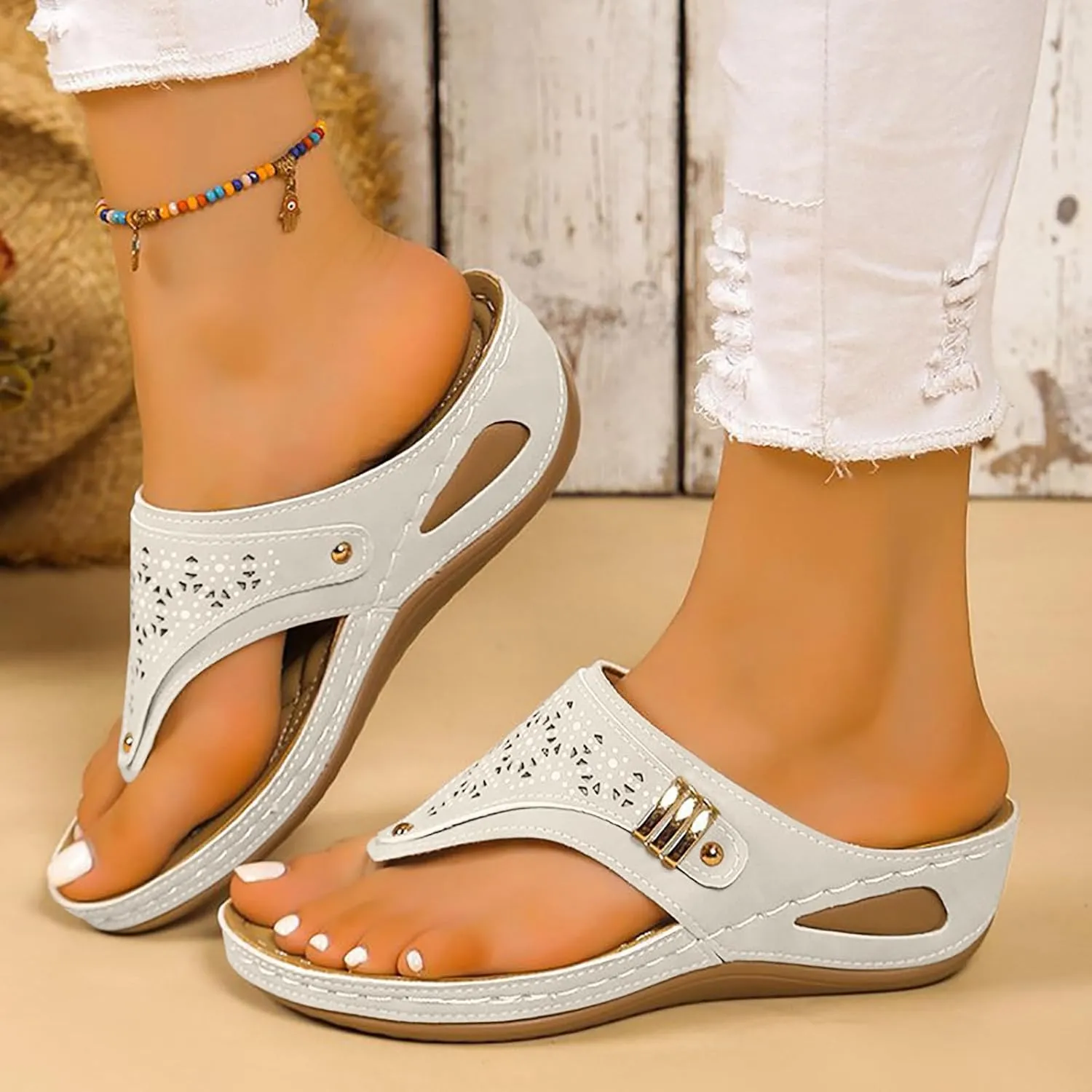 Breathable Mesh Hollow Sports Sandals Non-Slip 2024 New Women’s Wedge Orthopedic Flip-Flops Summer Casual Sandals Open Toe
