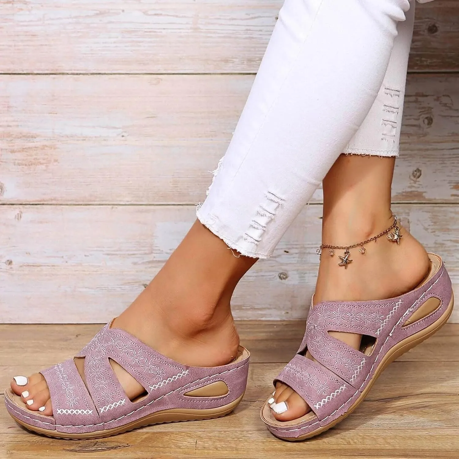 Breathable Mesh Sports Sandals, Arch Support Wedge Flip Flops for Women, Walking Comfort Orthopedic Sandals for Women
