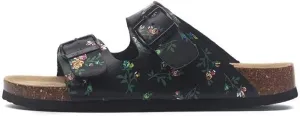 Buckle flat cork slippers summer men's and women's beach line button increase outdoor leisure slippers (Black Rose, Adult, Women, 7, Numeric Range, US Footwear Size System, 10, Medium)