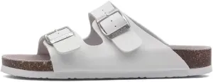 Buckle flat cork slippers summer men's and women's beach line button increase outdoor leisure slippers (White, Adult, Women, 8.5, Numeric Range, US Footwear Size System, 10, Medium)