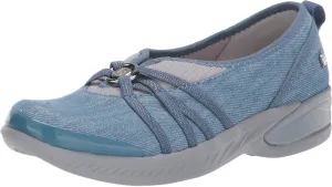 Bzees Women's Niche Slip-On Comfort Ballet Flat ,Washed Denim Fabric,9 Wide