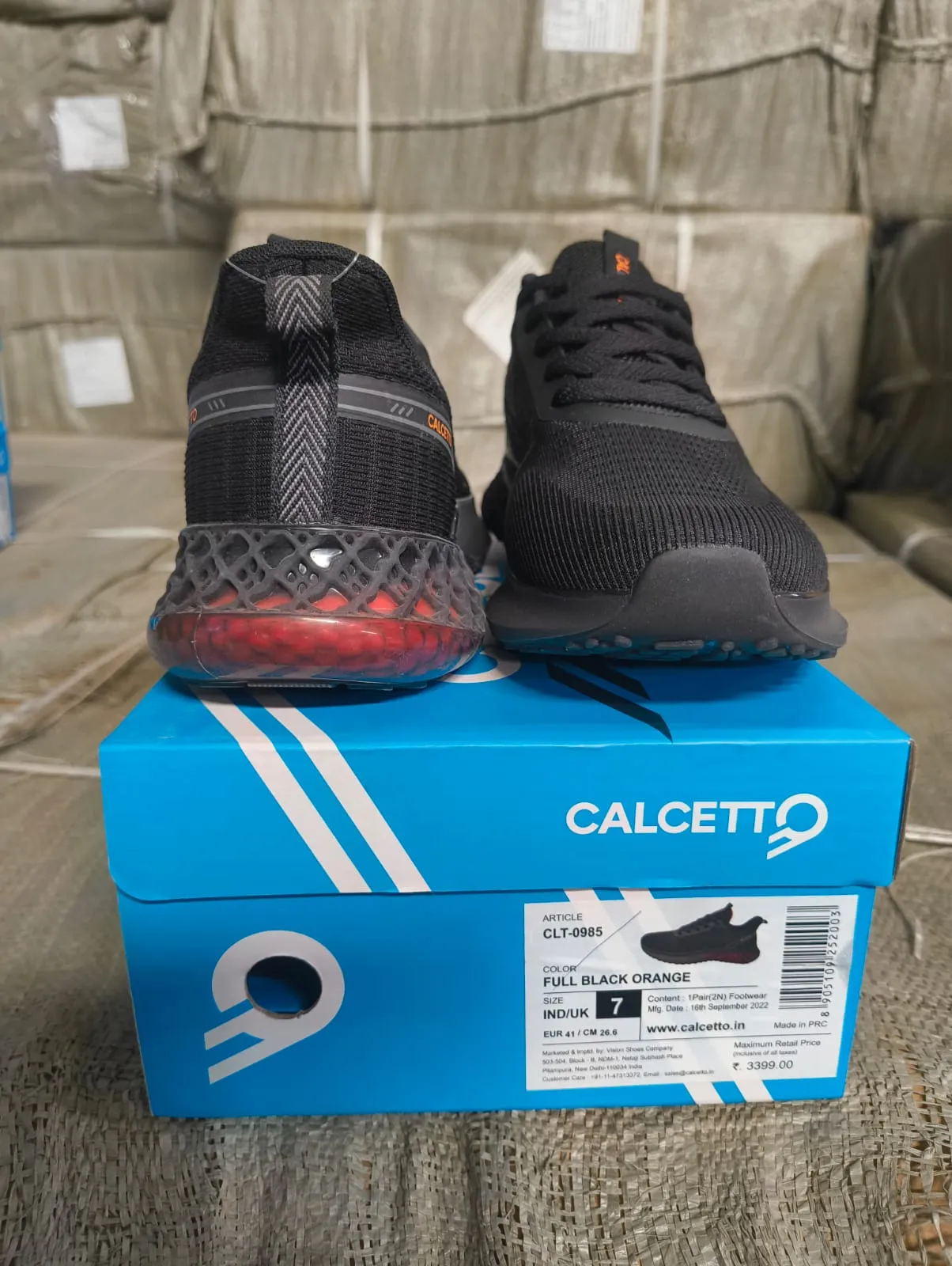 Calcetto Lightweight Lifstyle Men'S Running Sports Shoes CLT-0985 FULL BLACK ORANGE