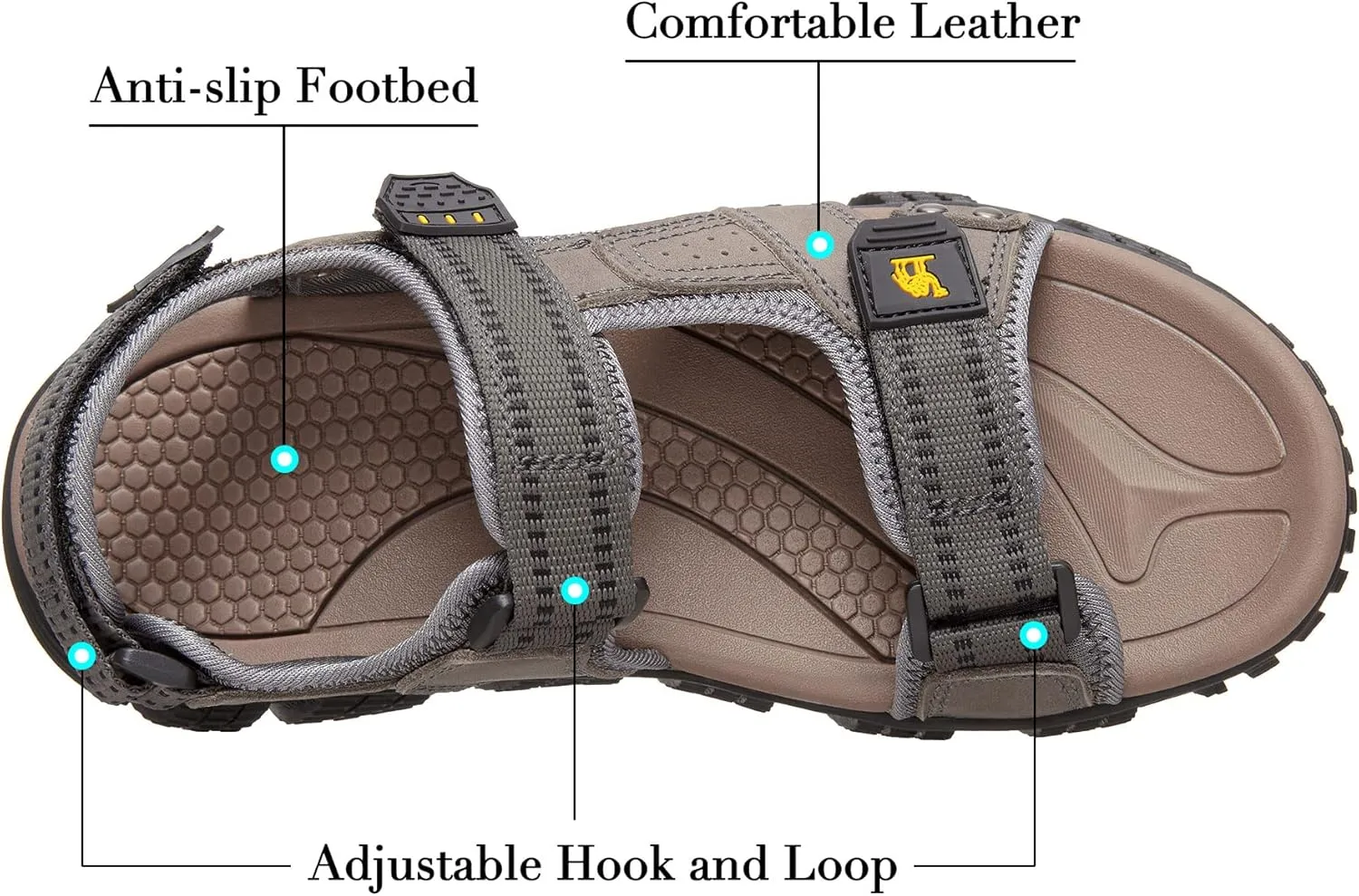 CAMEL CROWN Men's Water Sandals Waterproof Arch Support Hiking Sandals Comfort Leather Sandals Adjustable Athletic Outdoor Sandals for Summer Beach Trail Walking