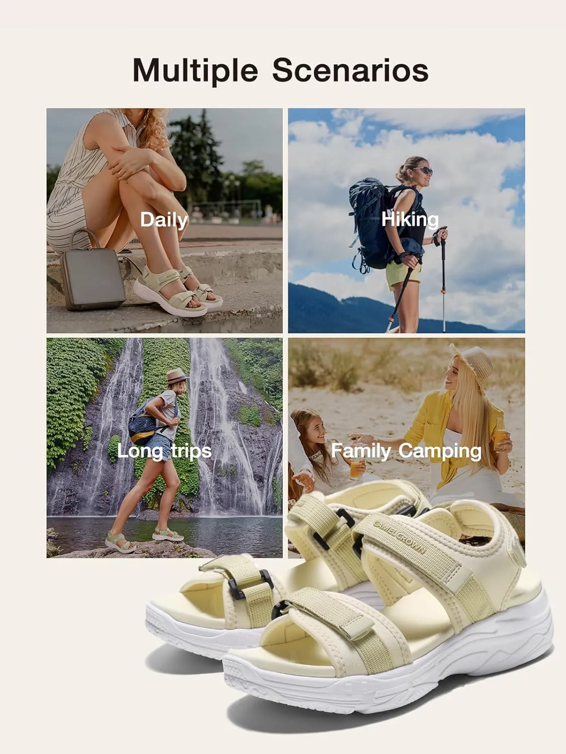 CAMEL CROWN Women's Athletic Sandals Comfortable Outdoor Walking Waterproof Lightweight Girls' Platform Shoes Open Toe Arch Support