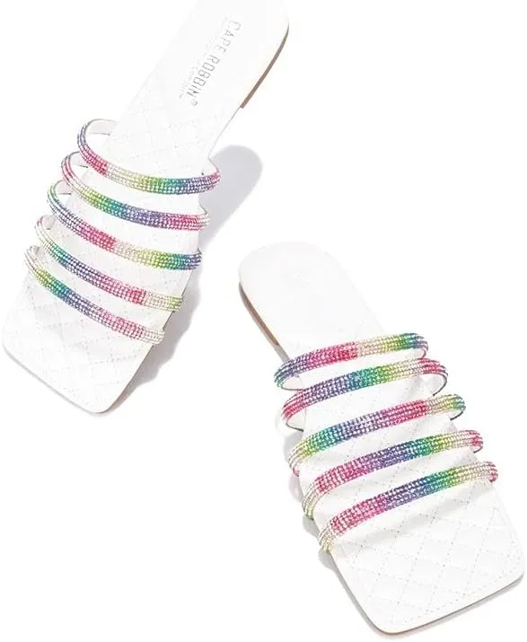 Cape Robbin Ancora Quilt While Ahead Flat Sandals, Women's Mules Slip On Shoes