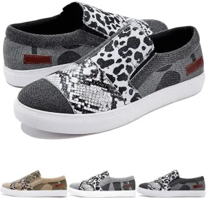Casual Pieced Raw Edge Animal Print Canvas Slip-On Flats 2024 Women's Orthopedic Comfort Platform Low Top Sneaker