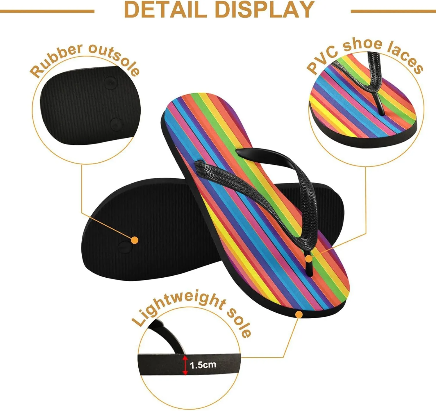 CEBUGI Unisex Flip Flop -Flat Sandal -NonSlip Couple Slippers -Natural Rubber Foam Soles Ultimate Comfort and Durability for Indoor Outdoor|Rainbow Stripes