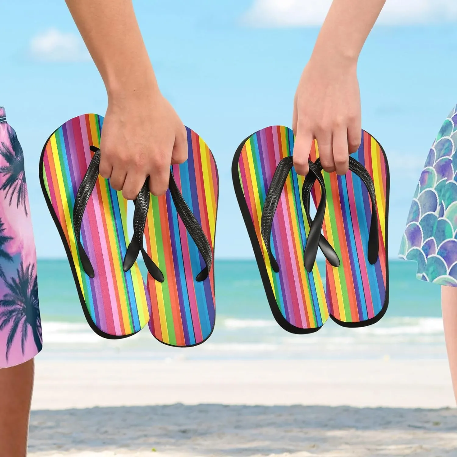 CEBUGI Unisex Flip Flop -Flat Sandal -NonSlip Couple Slippers -Natural Rubber Foam Soles Ultimate Comfort and Durability for Indoor Outdoor|Rainbow Stripes