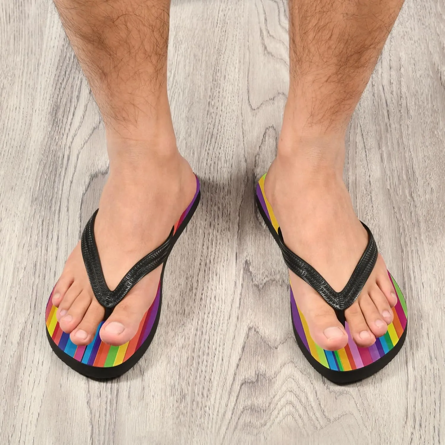 CEBUGI Unisex Flip Flop -Flat Sandal -NonSlip Couple Slippers -Natural Rubber Foam Soles Ultimate Comfort and Durability for Indoor Outdoor|Rainbow Stripes
