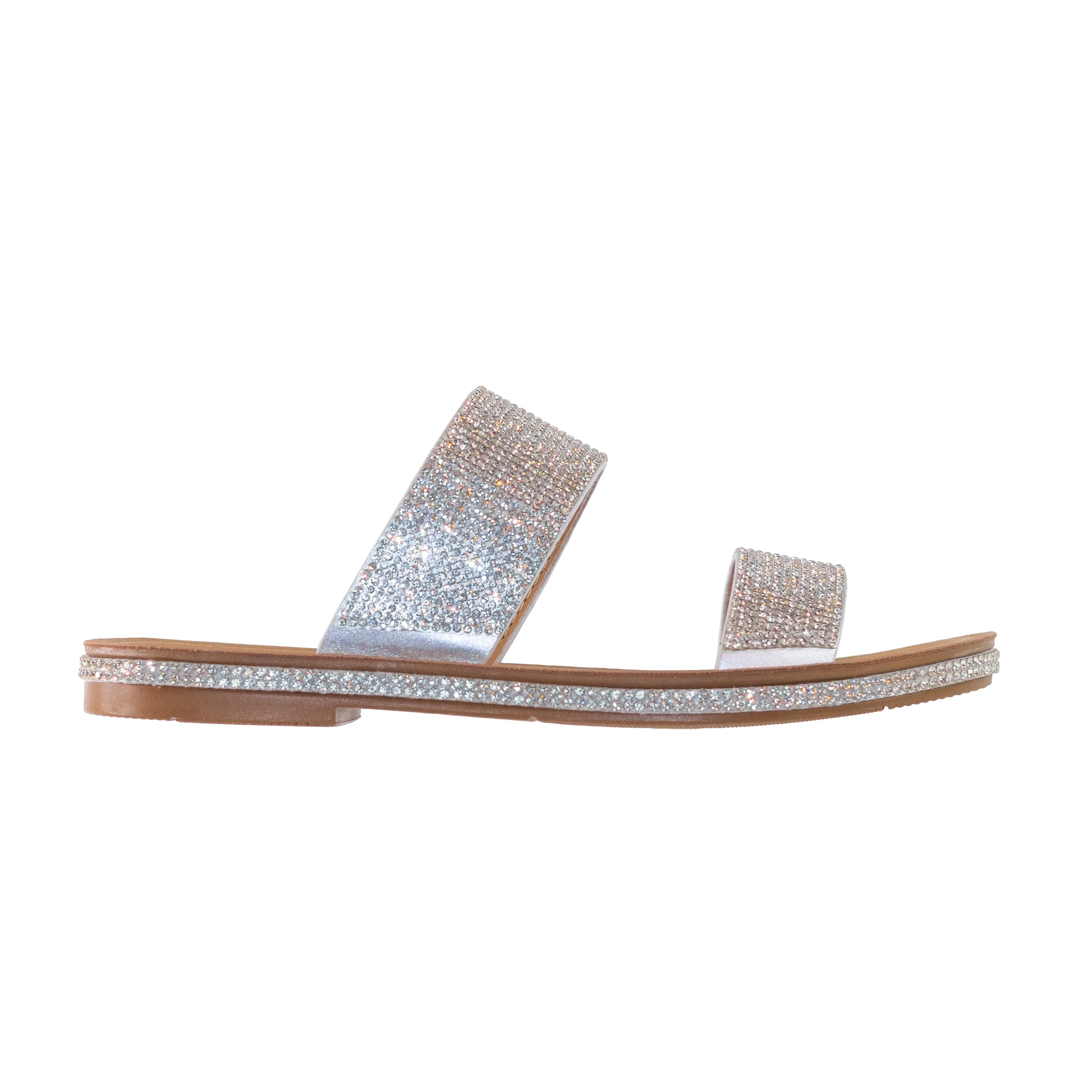 Celestia - Double Rhinestone Strap Slip-On Sandals, Sparkly Summer Footwear, Lightweight & Stylish, Perfect for Casual or Dressy Occasions