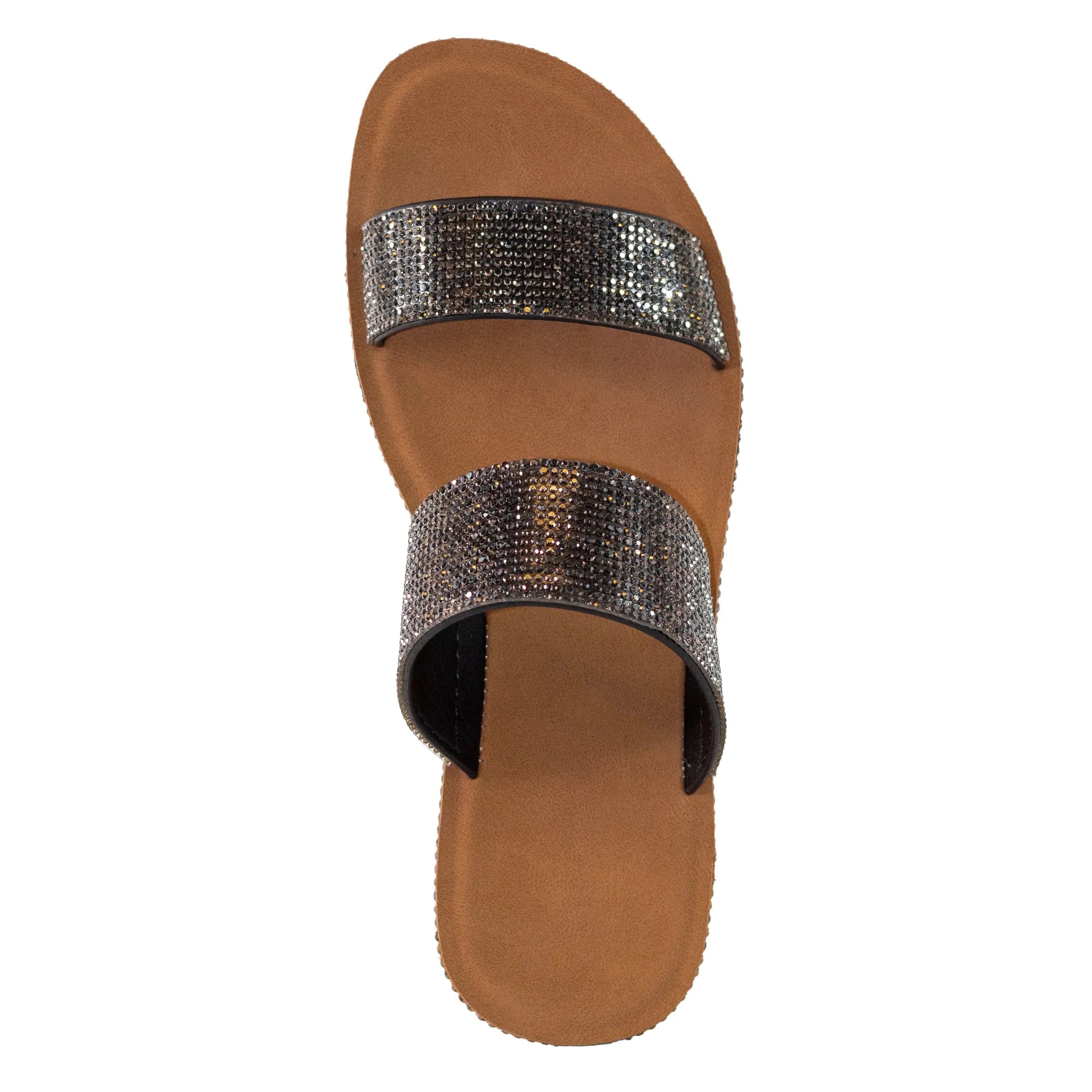 Celestia - Double Rhinestone Strap Slip-On Sandals, Sparkly Summer Footwear, Lightweight & Stylish, Perfect for Casual or Dressy Occasions