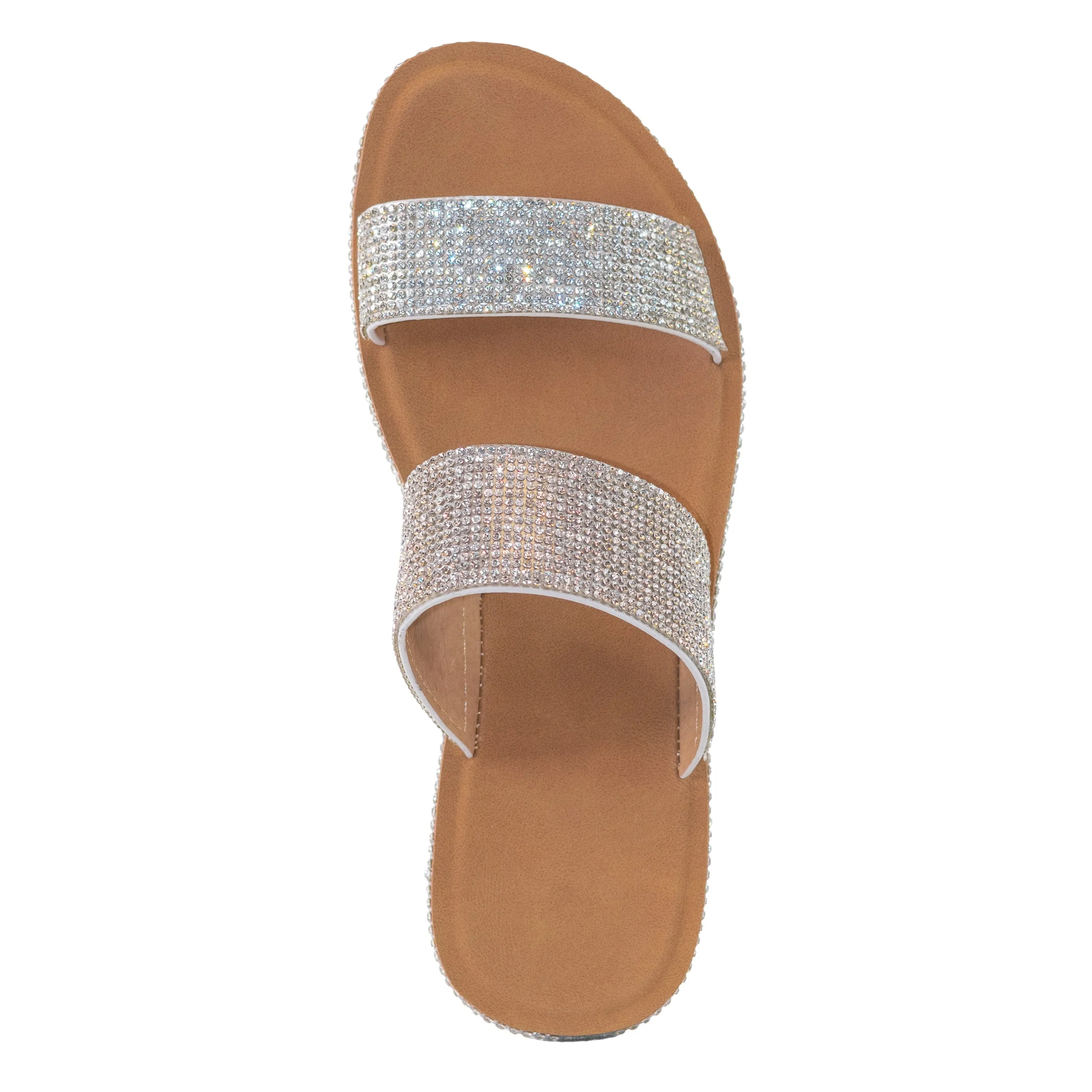 Celestia - Double Rhinestone Strap Slip-On Sandals, Sparkly Summer Footwear, Lightweight & Stylish, Perfect for Casual or Dressy Occasions