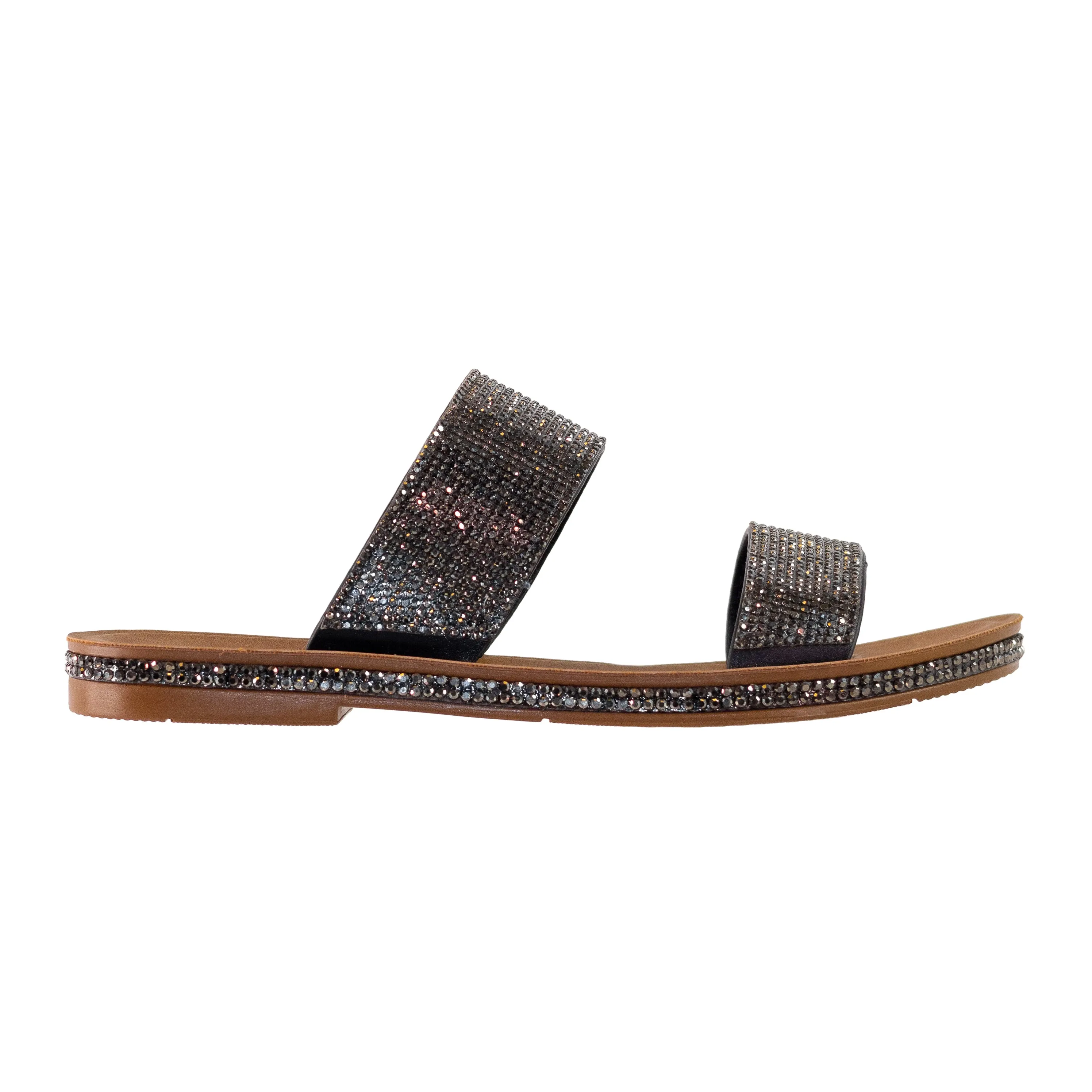 Celestia - Double Rhinestone Strap Slip-On Sandals, Sparkly Summer Footwear, Lightweight & Stylish, Perfect for Casual or Dressy Occasions