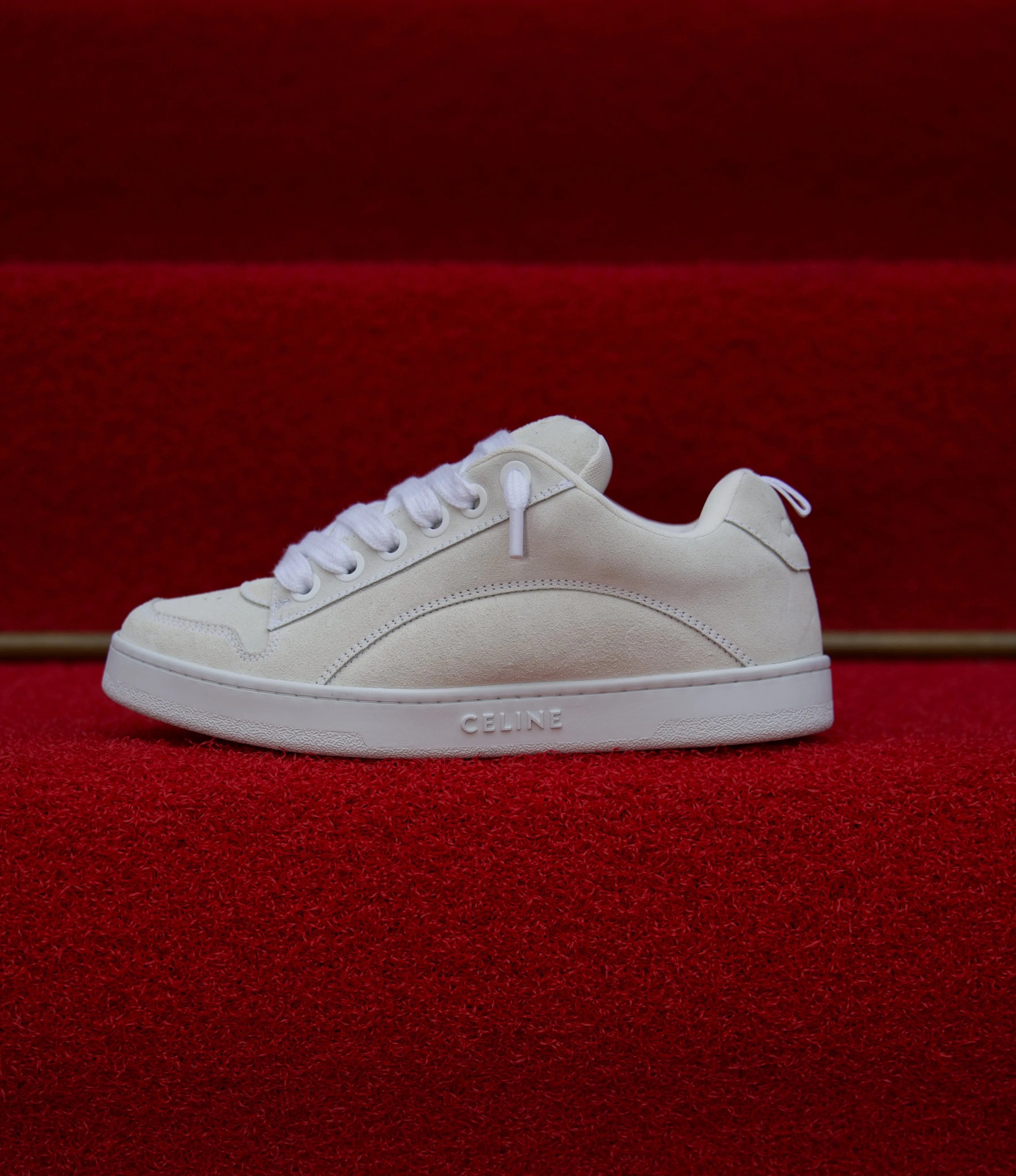 Celine Huntington Sneaker Suède Calfskin & Mesh 'Optic White'