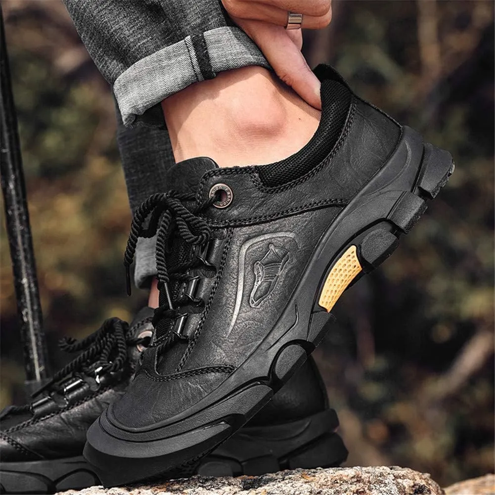 CHICLOVEY Men's Athletic Hiking Sneakers Low Top Non-Slip Leather Trekking Shoes