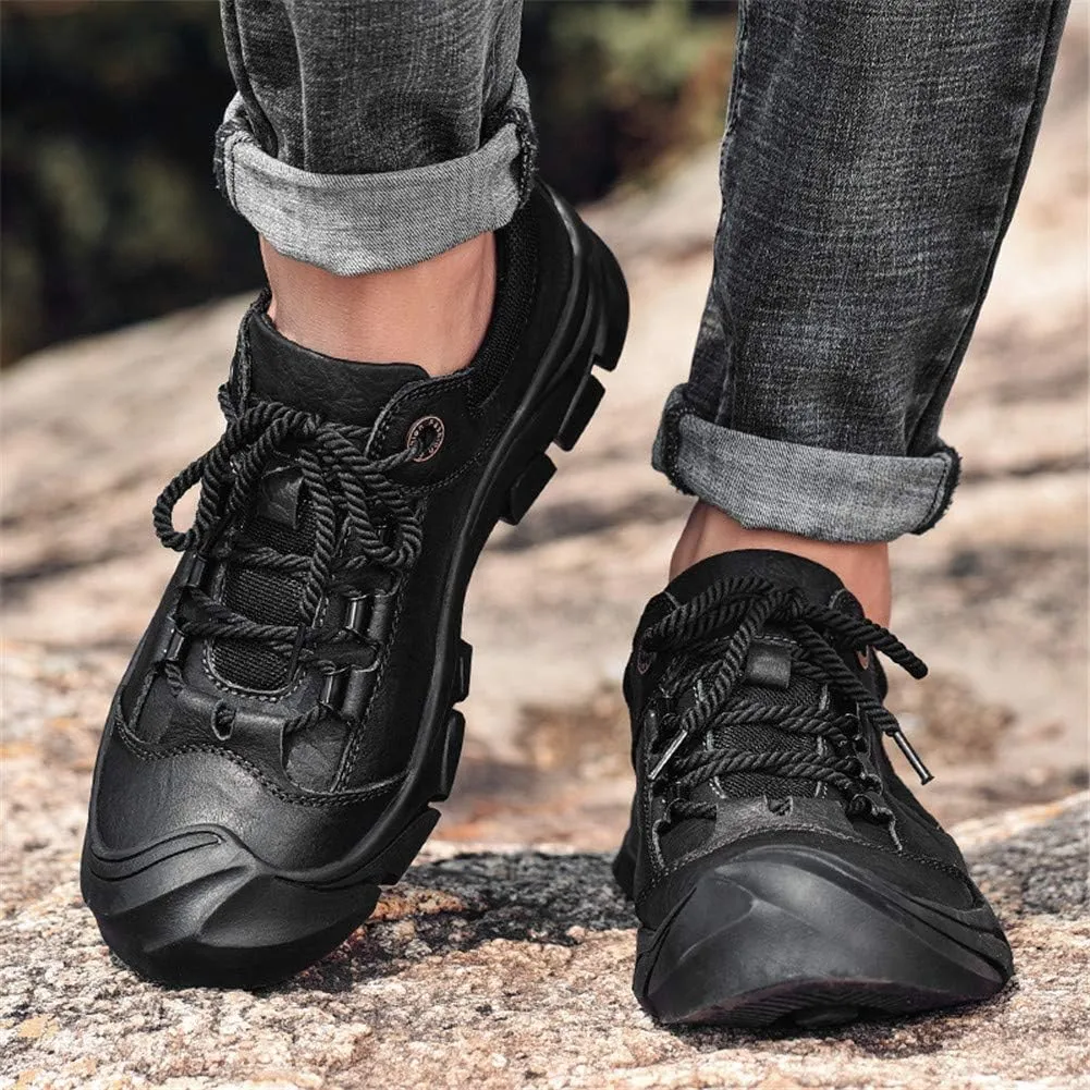 CHICLOVEY Men's Athletic Hiking Sneakers Low Top Non-Slip Leather Trekking Shoes
