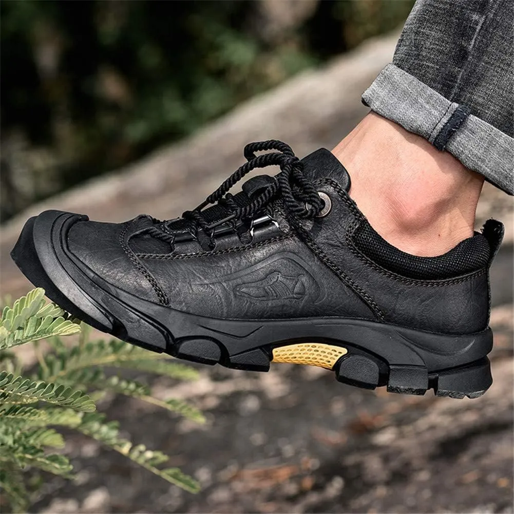 CHICLOVEY Men's Athletic Hiking Sneakers Low Top Non-Slip Leather Trekking Shoes