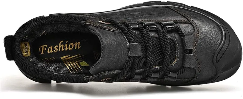 CHICLOVEY Men's Athletic Hiking Sneakers Low Top Non-Slip Leather Trekking Shoes