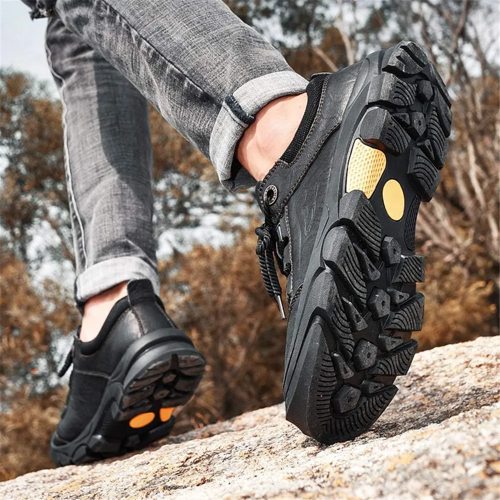 CHICLOVEY Men's Athletic Hiking Sneakers Low Top Non-Slip Leather Trekking Shoes