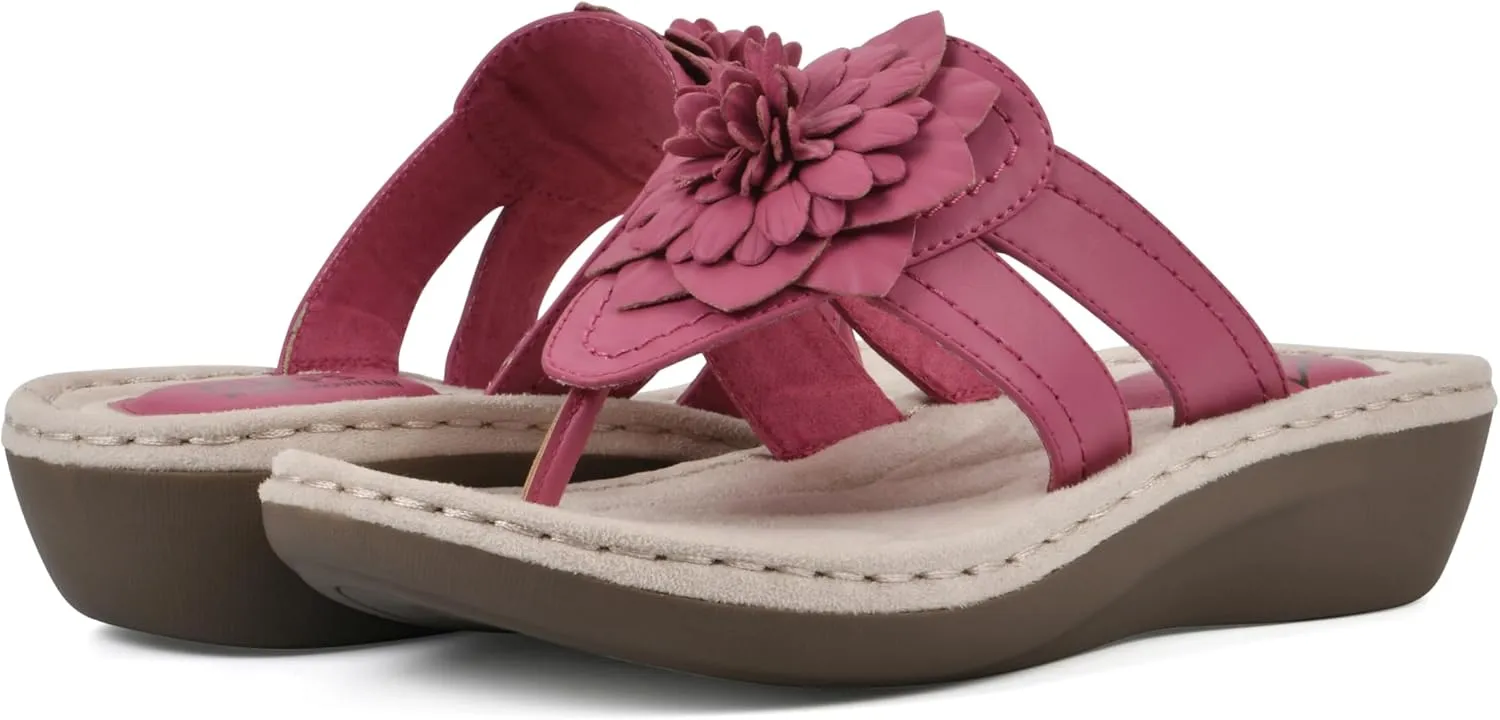 CLIFFS BY WHITE MOUNTAIN Women's Cassia Mini Wedge Flower Flip Flop Sandal
