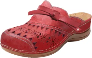 Clogs for Women Comfort Orthopedic Sandals Soft Cork Footbed Leather Mules Shoes Vintage Hollow Out Breathable Platform Wedge Sandals Arch Support Outdoor Beach Slippers Closed Toe Slippers