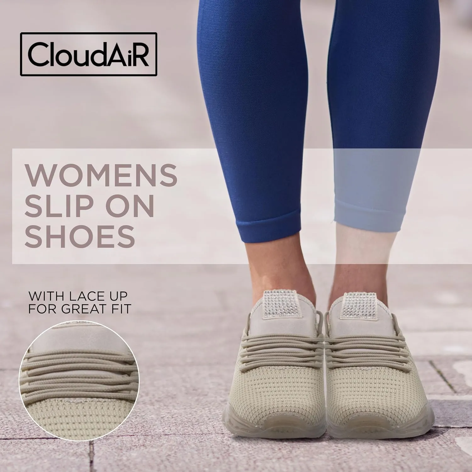 CLOUDAIR Vesta Women's Sneakers: Casual Running, Walking Arch Support Shoes, Lightweight Slip-On Sock Design, Non-Slip Work Shoes for Women, Comfortable Air Cushioned Platform Sneakers