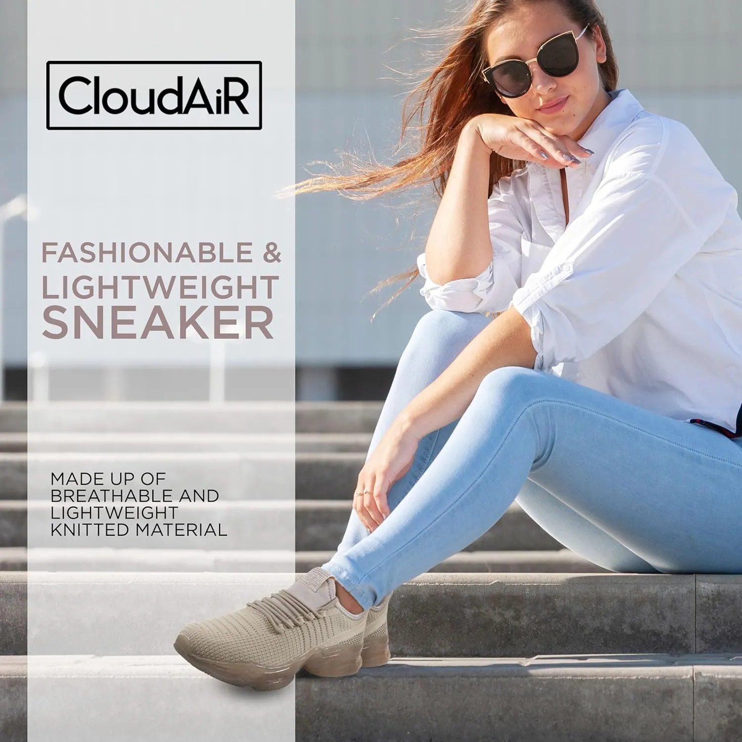 CLOUDAIR Vesta Women's Sneakers: Casual Running, Walking Arch Support Shoes, Lightweight Slip-On Sock Design, Non-Slip Work Shoes for Women, Comfortable Air Cushioned Platform Sneakers