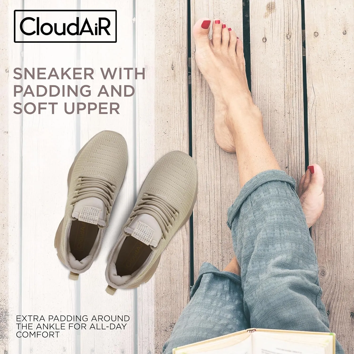 CLOUDAIR Vesta Women's Sneakers: Casual Running, Walking Arch Support Shoes, Lightweight Slip-On Sock Design, Non-Slip Work Shoes for Women, Comfortable Air Cushioned Platform Sneakers