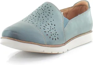 Cobb Hill Laci Twin-Gore Women's Slip-on Comfort Shoe Teal Leather - 7.5 Medium