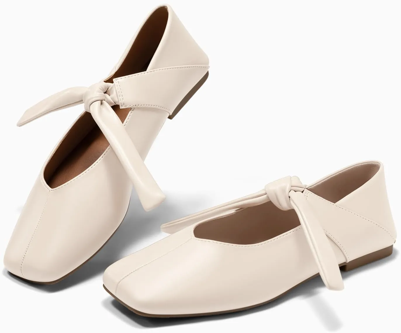 Coutgo Womens Mary Jane Flats Bow Square Toe Ballet Flats Dressy Comfortable Slip on Flat Shoes