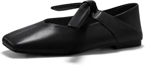 Coutgo Womens Mary Jane Flats Bow Square Toe Ballet Flats Dressy Comfortable Slip on Flat Shoes